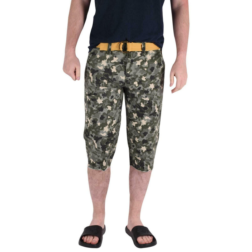 (Light Green, 36) Mens Knee Length Shorts Cargo Casual Half Pants