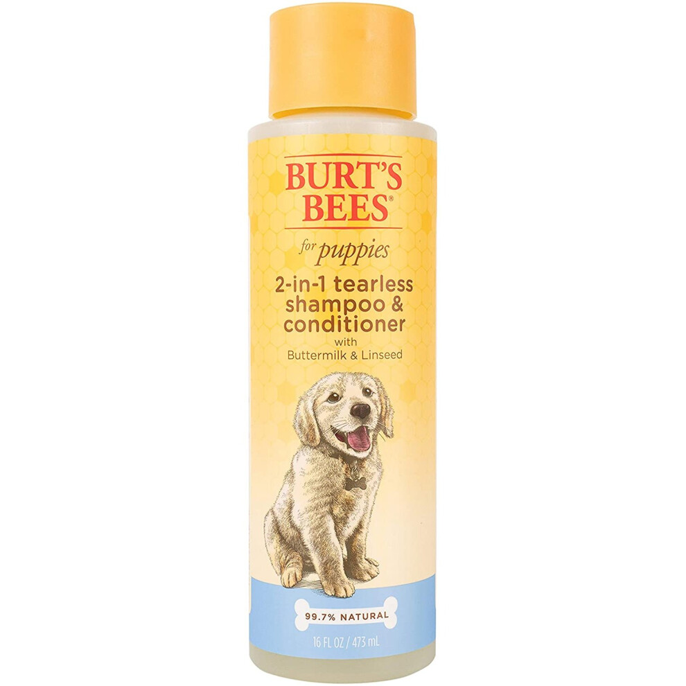 Burt's Bees Dog Shampoo for Puppies, 2 in 1 Shampoo and Conditioner, Buttermilk and Linseed Oil, 16 Oz