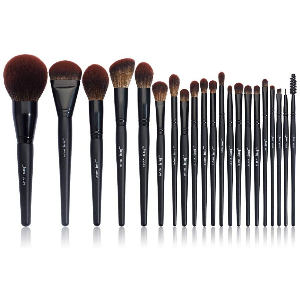 Jessup Black Make Up Brush Set Professional 21Pcs Complete Collection,Synthetic Hair,Powder Blending Foundation Highlight Contour Concealer Eyeshadow
