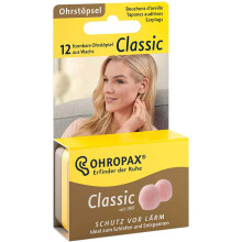Ohropax Classic Earplugs – 12 Pairs, Skin-Coloured, Moldable for Sleep, Relaxation, Meditation and Focus (EN 352-2:1993)
