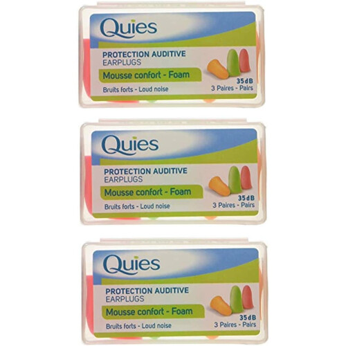 Quies Quies - Protection Auditive en Mousse, 3 x 3 pairs (Assorted Colours)