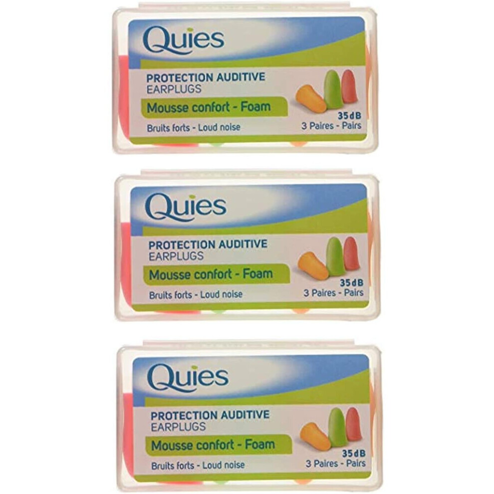 Quies - Protection Auditive en Mousse, 3 x 3 pairs (Assorted Colours)