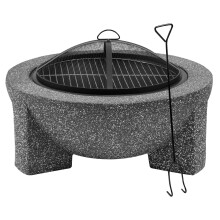 Round MgO Fire Pit with BBQ Grill, Ø75cm, Safety Mesh Screen - Dark Grey - DG191