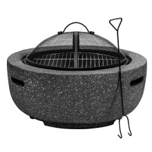 Round MgO Fire Pit with BBQ Grill, Ø60cm, Safety Mesh Screen - Dark Grey - DG189