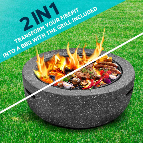 Dellonda Round MgO Fire Pit with BBQ Grill, Ø60cm, Safety Mesh Screen - Dark Grey - DG189 2