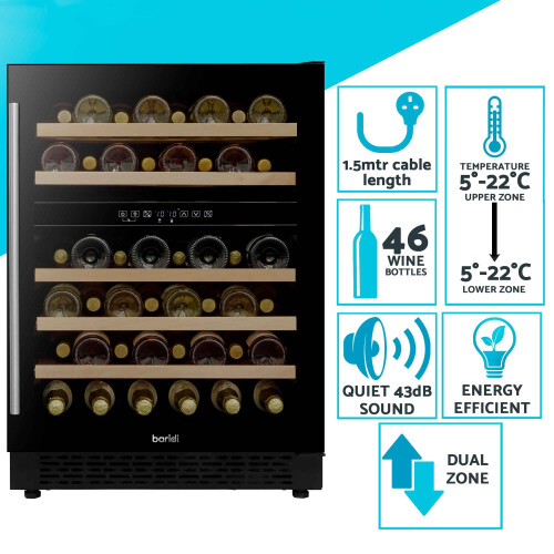Dellonda Baridi 46 Bottle Dual Zone Wine Cellar Fridge with Digital Touch Screen Controls, Black - DH79 2