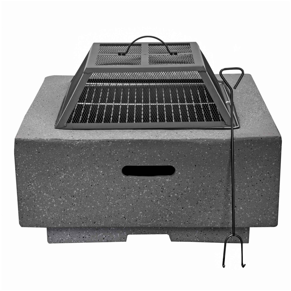 Square MgO Fire Pit with BBQ Grill, Safety Mesh Screen and Fire Poker - Dark Grey - DG193