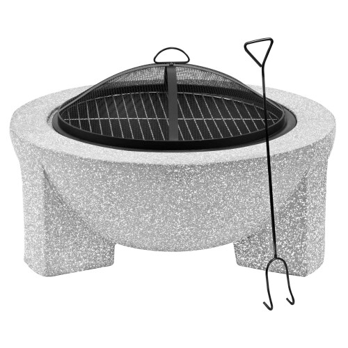 Dellonda Round MgO Fire Pit with BBQ Grill, Ø75cm, Safety Mesh Screen - Light Grey - DG190