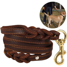JYHY Leather Dog Leash with Double Handle - 6 ft LONG & 5/8" WIDE Braided Genuine Leather Dog Leash/Heavy Duty Leash for Large Medium Small Dogs