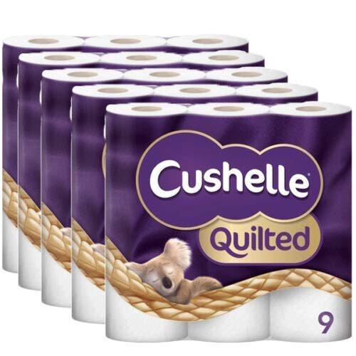 Cushelle Cushelle Quilted 9 Roll Toilet Roll Tissue Paper (5 Packs (45 Rolls))
