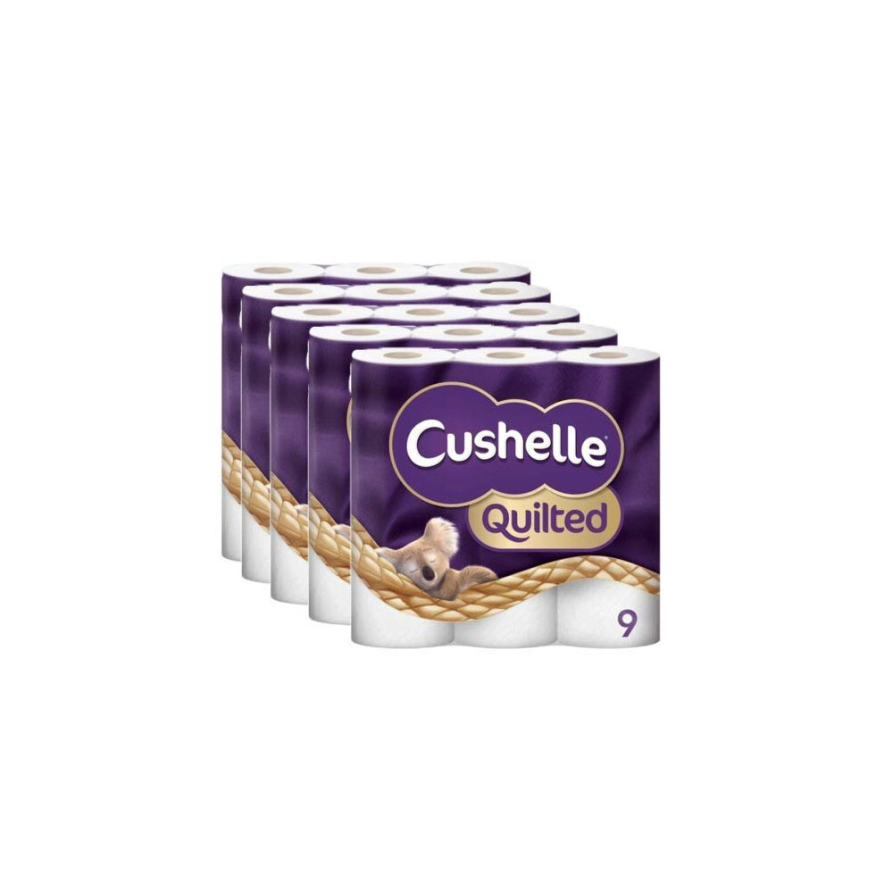 Cushelle Quilted 9 Roll Toilet Roll Tissue Paper (5 Packs (45 Rolls))