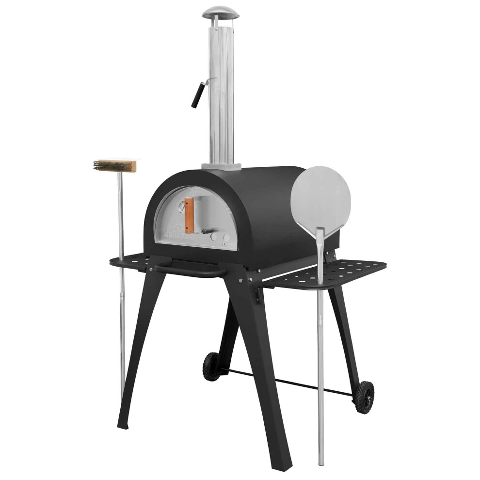 Large Outdoor Wood-Fired Pizza Oven & Smoker with Side Shelves & Stand - DG103