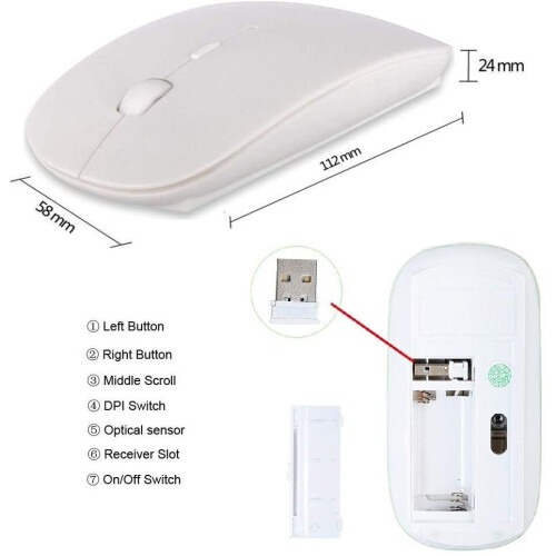 REALMAX 2.4 GHZ Wireless Mini Ultra-thin USB Cordless with | Optical Mouse Scroll Wheel | for Gaming Windows Computer PC Laptop Macbook iMac Macbook 2