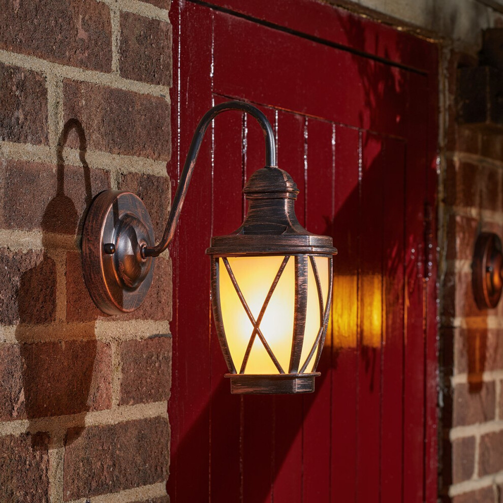2 Pack Solar Power Lantern Wall Light | Outdoor garden Traditional Flame Effect