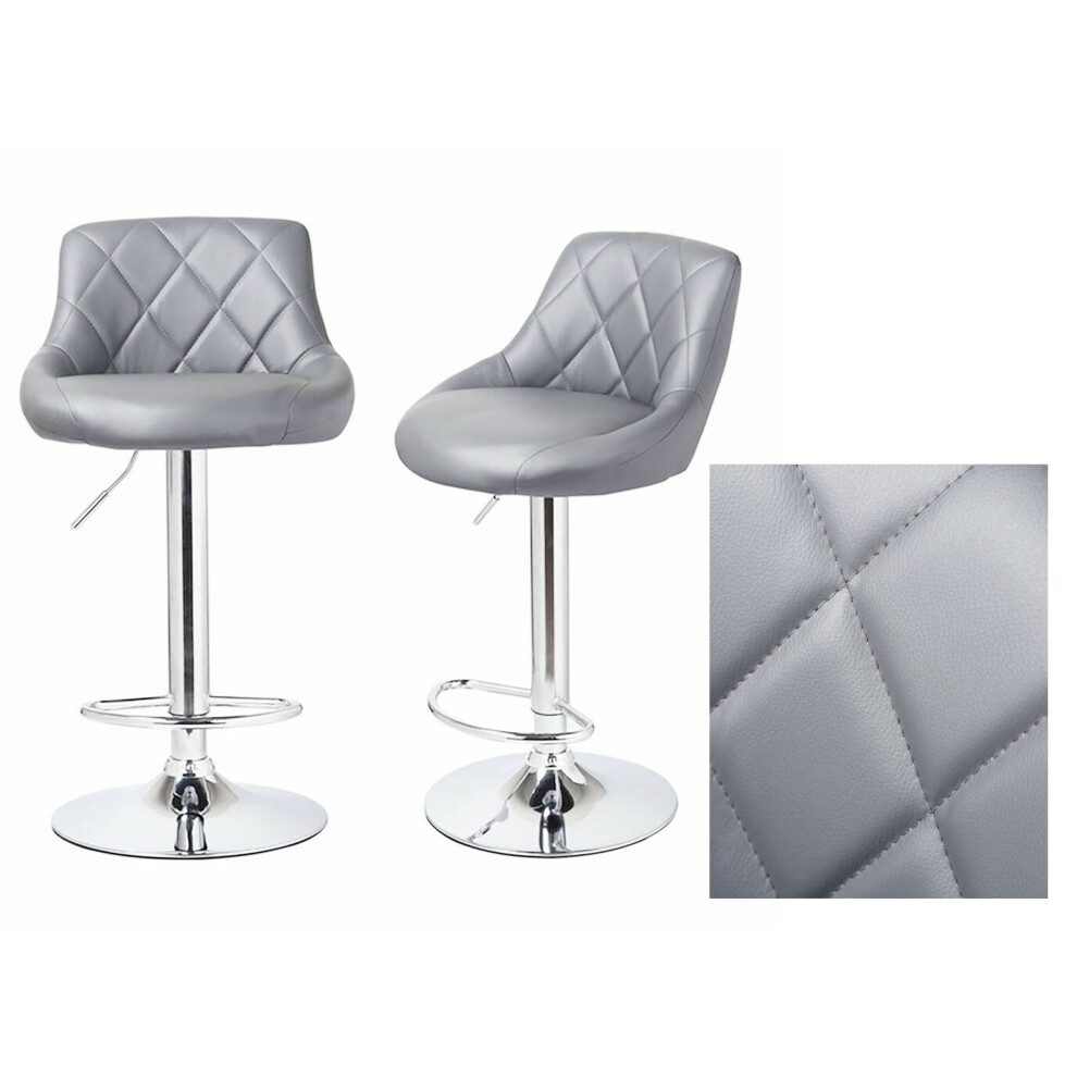 (Light Grey) 2 X PU Leather Swivel Gas Lift Bar Stools Kitchen,Breakfast, Pub Black, Grey UK