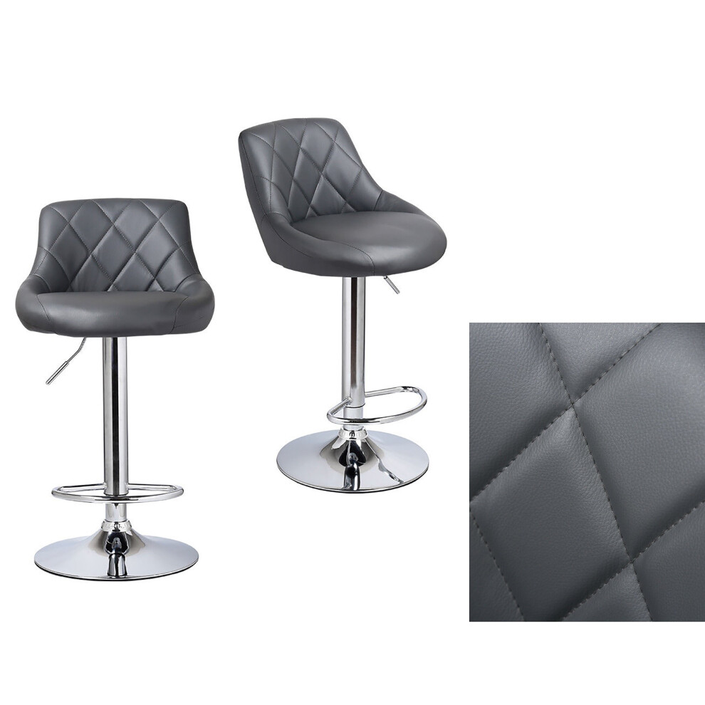 (Steel Grey) 2 X PU Leather Swivel Gas Lift Bar Stools Kitchen,Breakfast, Pub Black, Grey UK