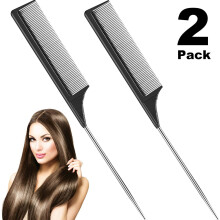 2 Pieces Tail Combs Carbon Fiber Teasing Combs Rat Tail Lifting Combs Styling Combs for Hair Salon or Home Supplies (Black)