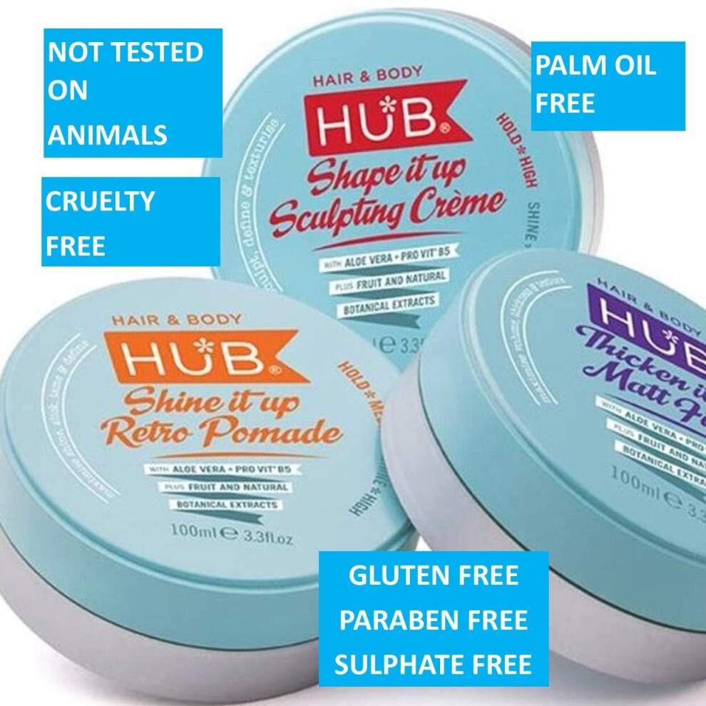 HUB Hair Pomade Wax - Shine it up Retro Styling Product - 100 g / 100 ml x 1. Medium Hold and High Shine Natural Finish. Hair Wax for men and women.
