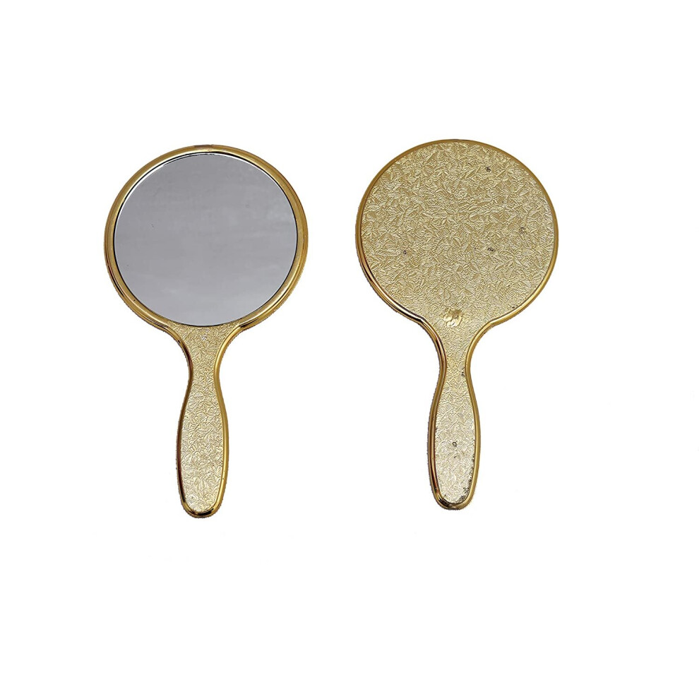 Garden Of Arts Golden Handheld Salon Barbers Hairdressers Mirror With Large Grip Handle