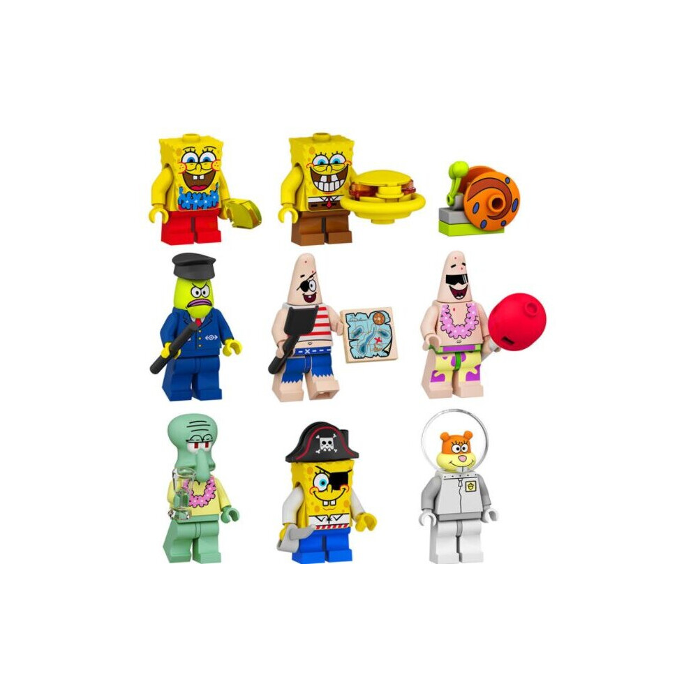 NEW 9PCS SpongeBob Qctopus Seastar Sandy Sanil Minifigure Fit Lego Building Block Toy Kids Gift