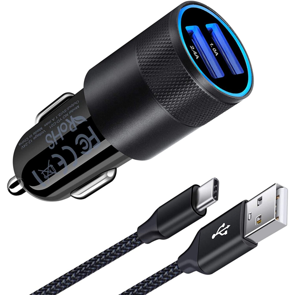 AILKIN Samsung Car Charger, 3.4A Dual Port Fast USB C Car Charger Adaptor with 6.6Ft/2M USB C Cable for Samsung Galaxy S20/S20 Ultra/S10/S9/S8, Note