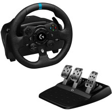 Logitech G923 Racing Wheel and Pedals, TRUEFORCE up to 1000 Hz Force Feedback, Responsive Pedal, Dual Clutch Launch Control, Genuine Leather Wheel