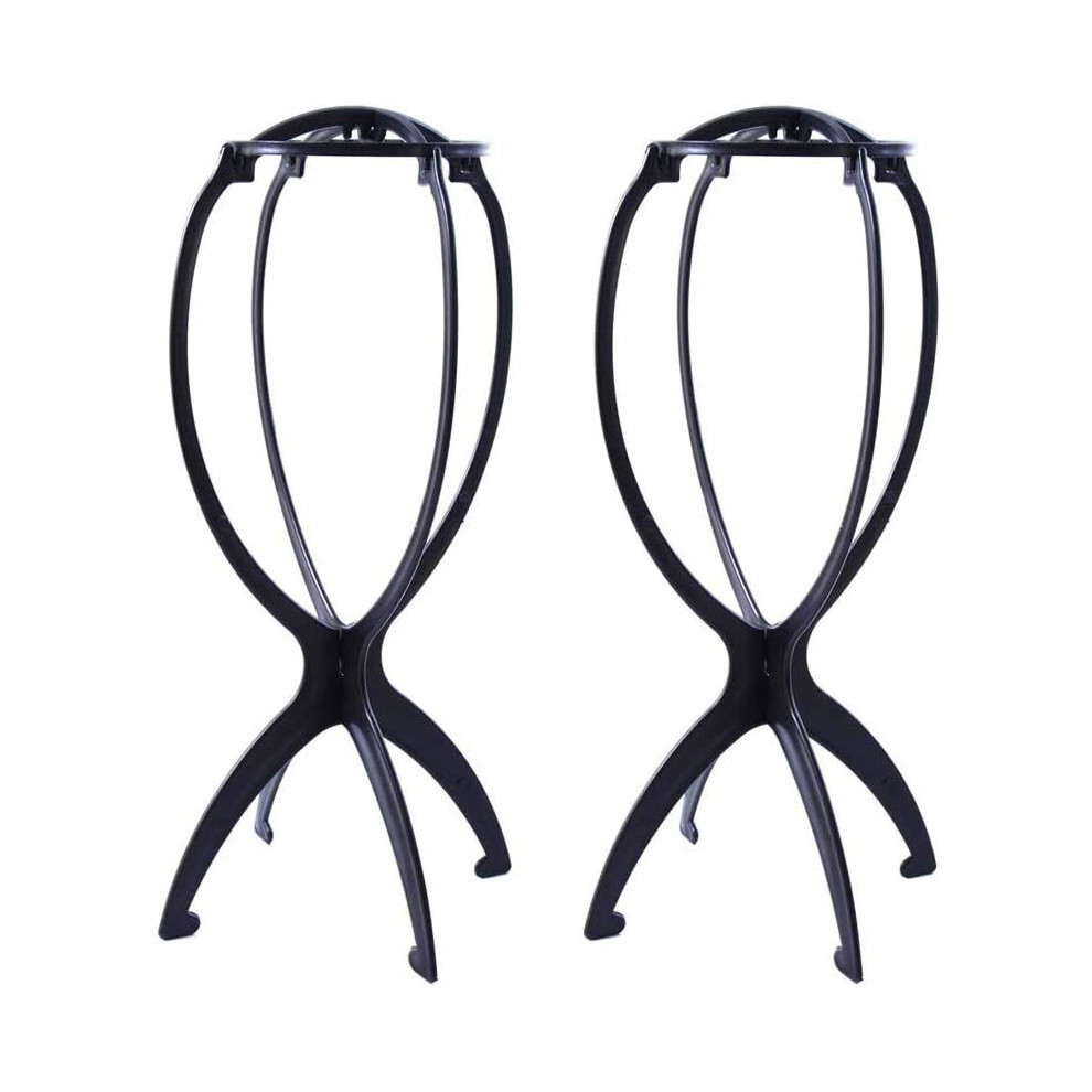 Unisex Black 2 Pcs Short Wig Stands For Wigs,14.2 Inches Portable Collapsible Wig Dryer,Travel Wig Stand, Wig Display Tool (Black)