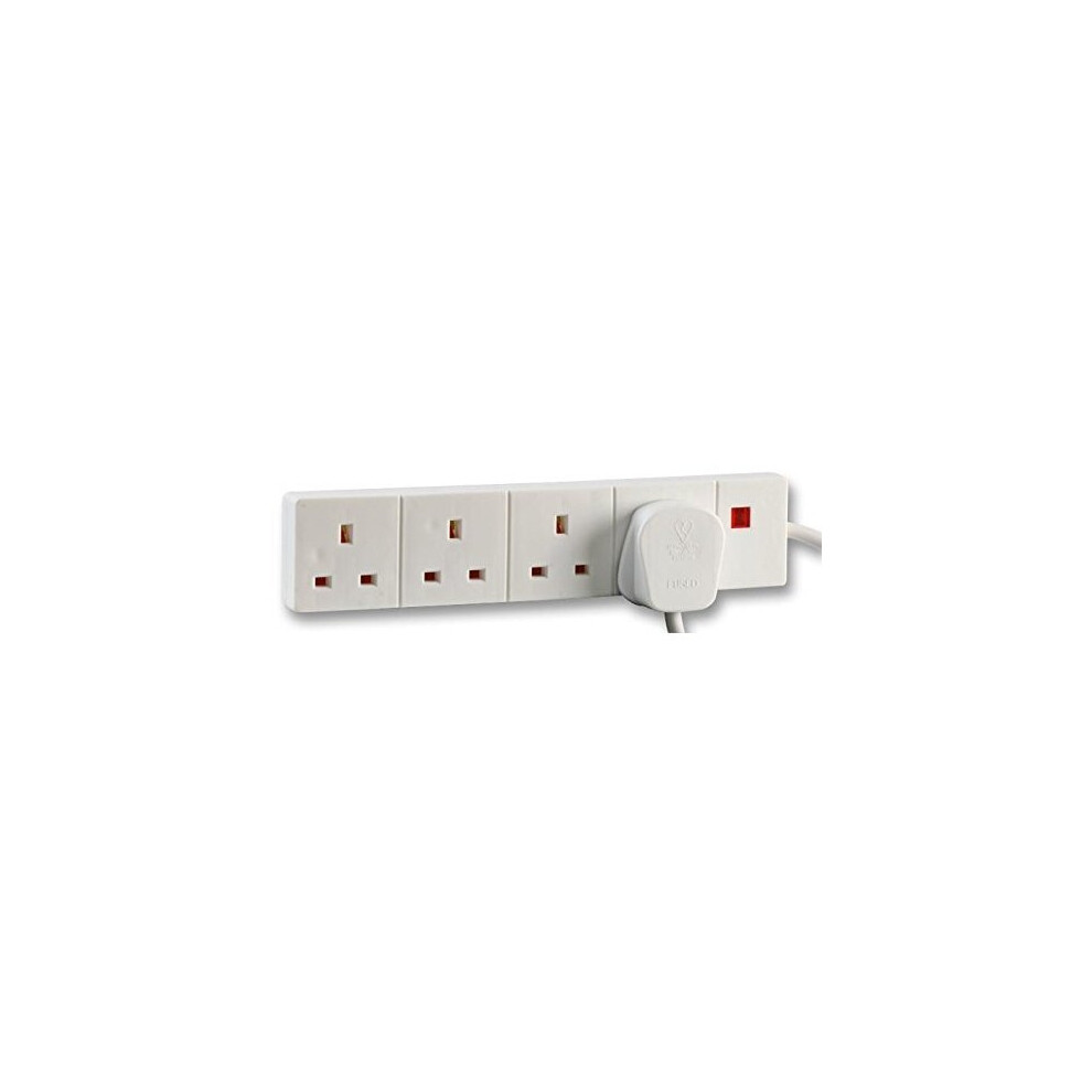 Pro Elec 1 M 4 Socket Neon On Light Extension Lead - White 5051259149762