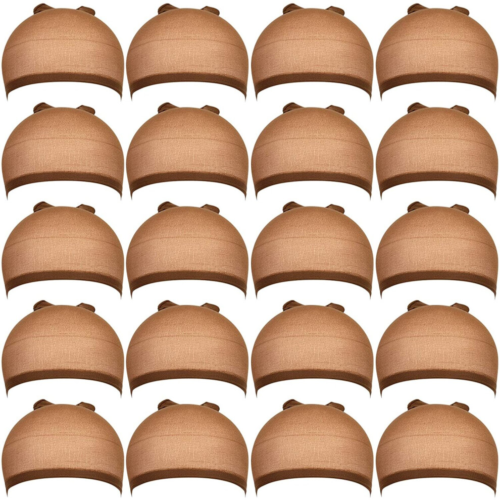 Teenitor Unisex Brown 20 Pcs Nylon Wig Caps, Elasticâ Stocking Wigs Cap Stretchy Nylon Close End Hair Wig Caps For Men Women