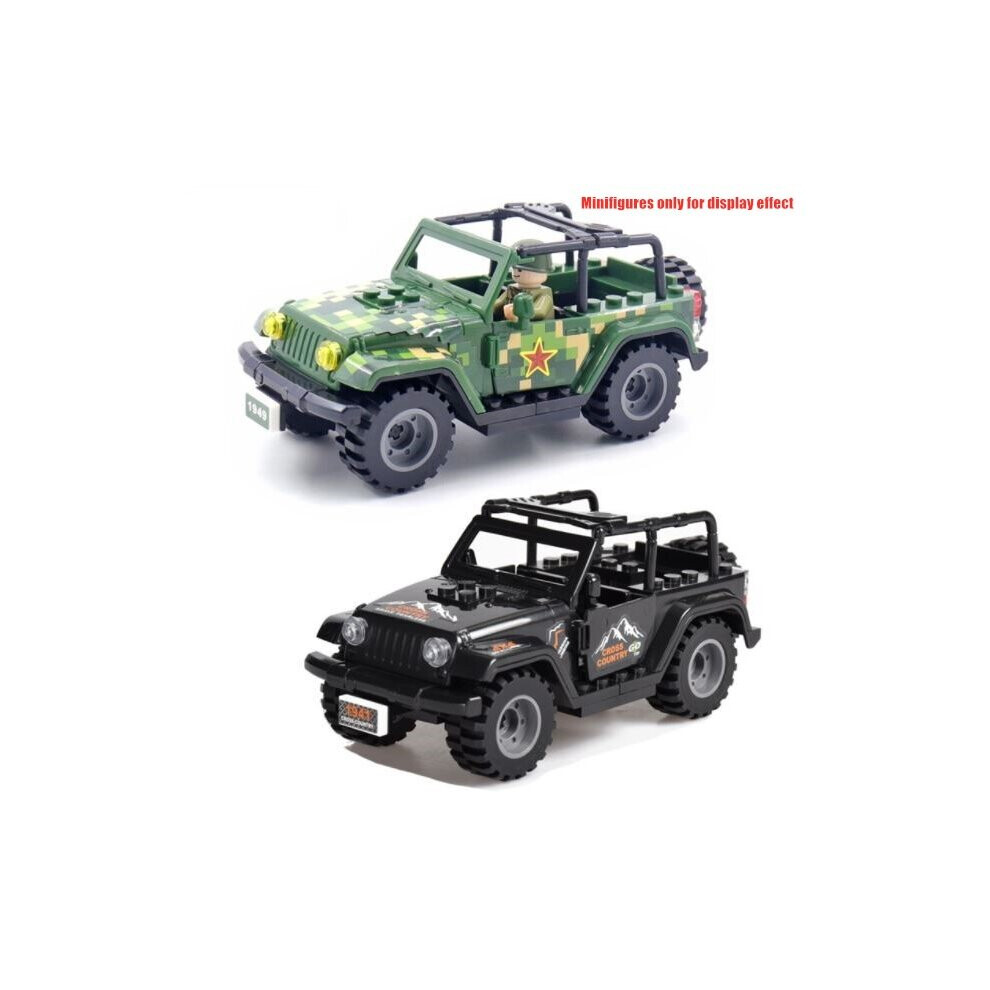 (2PCS) Black SUV Green Jeep Assembled Car Model  Fit Lego Building Block Toys  Military Children's Assembled