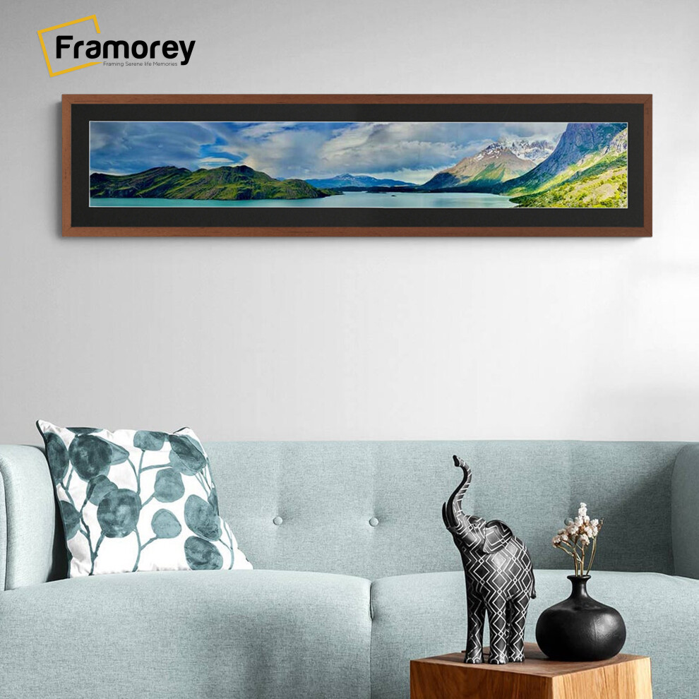 (Walnut With Black Mount, 20x5" Pic (24x9" Frame)) Panoramic Size Thin Matt Walnut Picture Frame Wall Art Frames Flat Wooden Effect Poster Frame