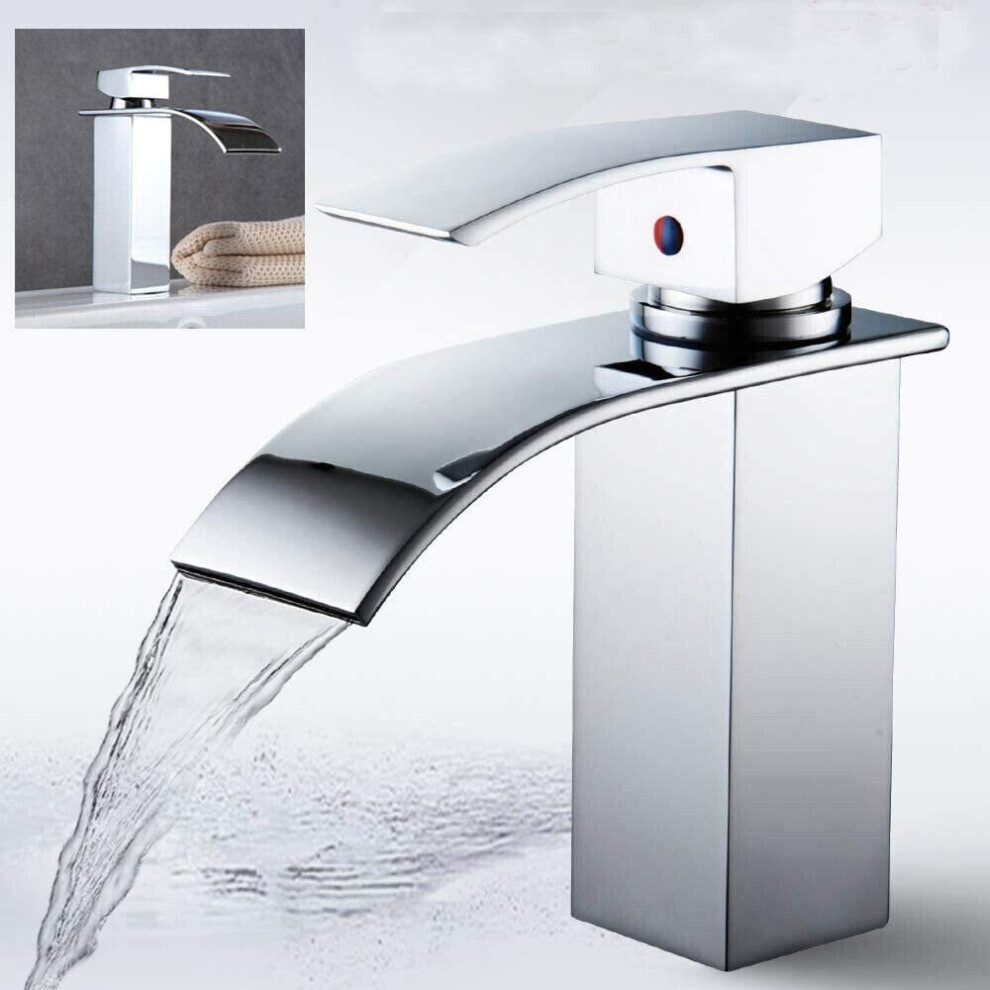 Basin Mixer Tap Chrome Small Square Sink Mono Waterfall Bathroom Hot&Cold Faucet