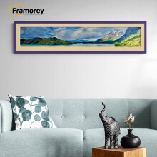 (Purple With Ivory Mount, 16x9" Pic (20x13" Frame)) Panoramic Size Thin Matt Purple Picture Frame Wall Art Frames Flat Wooden Effect Poster Frame