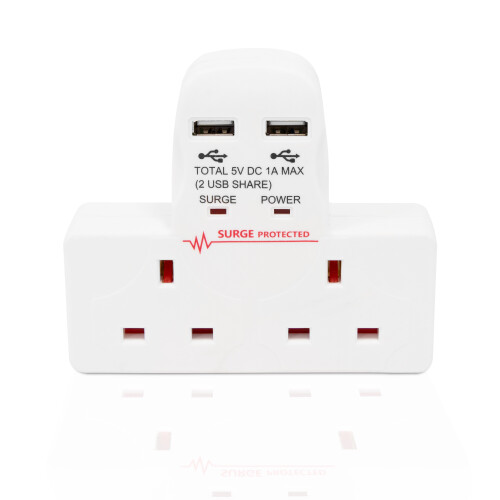 Benross 45600 Standard 2 Way Wall Adaptor Socket / Includes 2 USB Slots 1