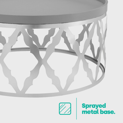 LIVIVO LIVIVO Round Coffee Table with Metal Base - Silver/Grey 2