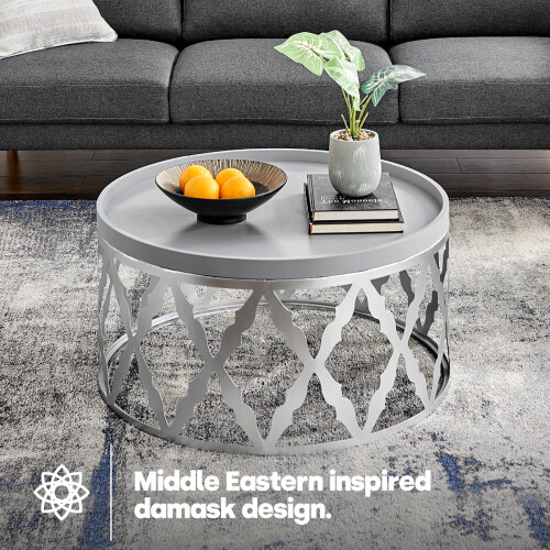 LIVIVO LIVIVO Round Coffee Table with Metal Base - Silver/Grey 1