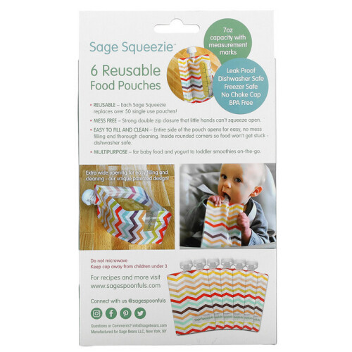 Sage Spoonfuls, Reusable Food Pouches, 4+ Months, 6 Pack 1