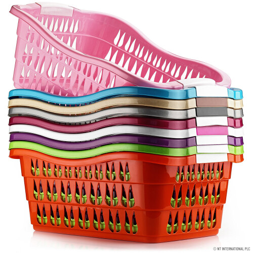 (GREY) NEW PLASTIC LAUNDRY STORAGE BASKET WITH HANDLES