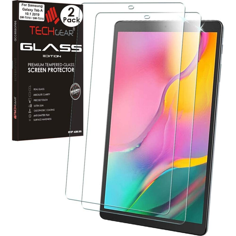 Techgear [2 Pack Glass Edition Screen Protector Compatible With Samsung Galaxy Tab A 10.1" 2019 (Sm-T510 / Sm-T515), Tempered Glass Screen Protector
