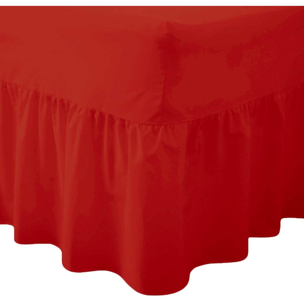 (Red, Single) Plain Dyed Polycotton Easy Care Valance Sheet