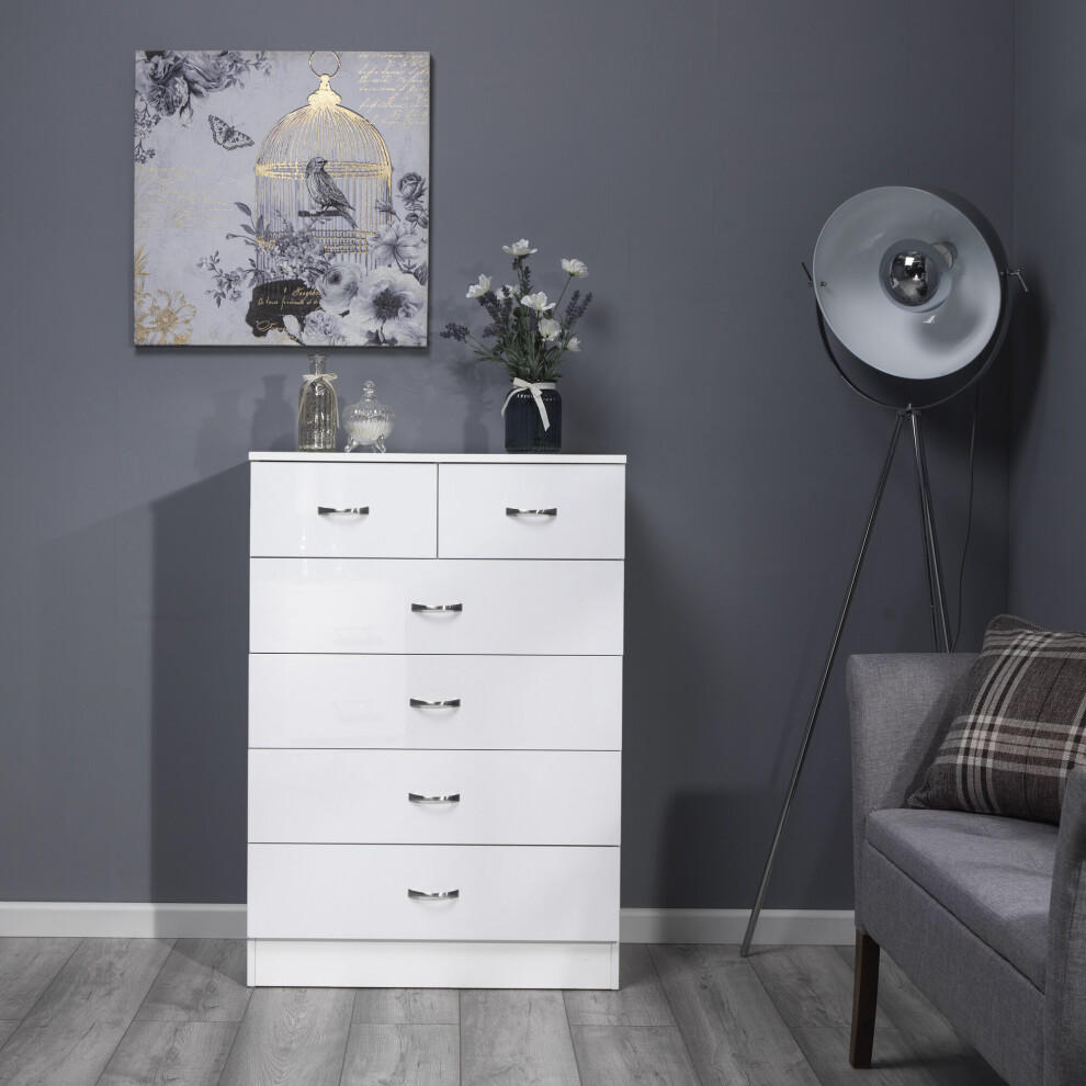 (White) FWStyle Chilton 6 Drawer (4+2) Chest of Drawers