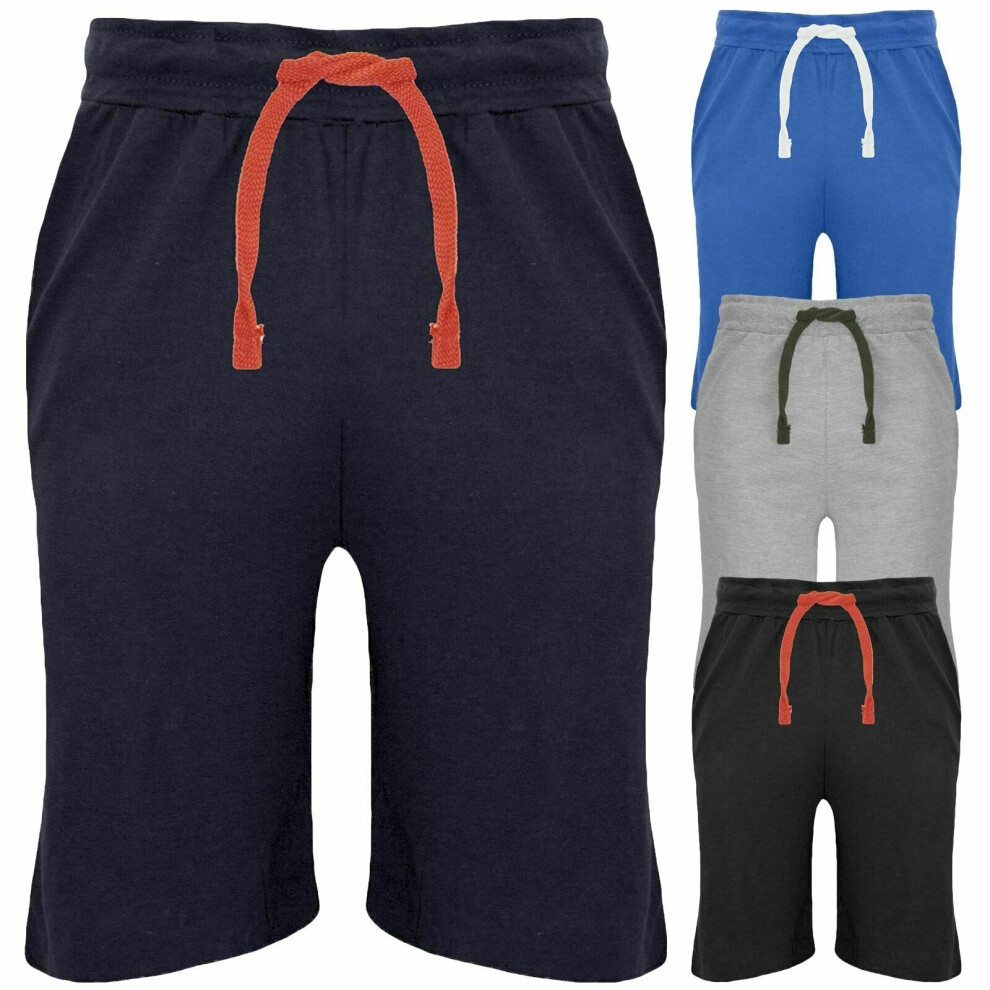 (Navy, L) Mens Plain Sweat Shorts Fleece Zip Pockets Gym