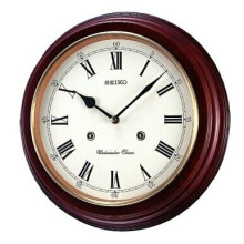 Seiko Round Dark Wooden Westminster Chime Battery Wall Clock QXH202B