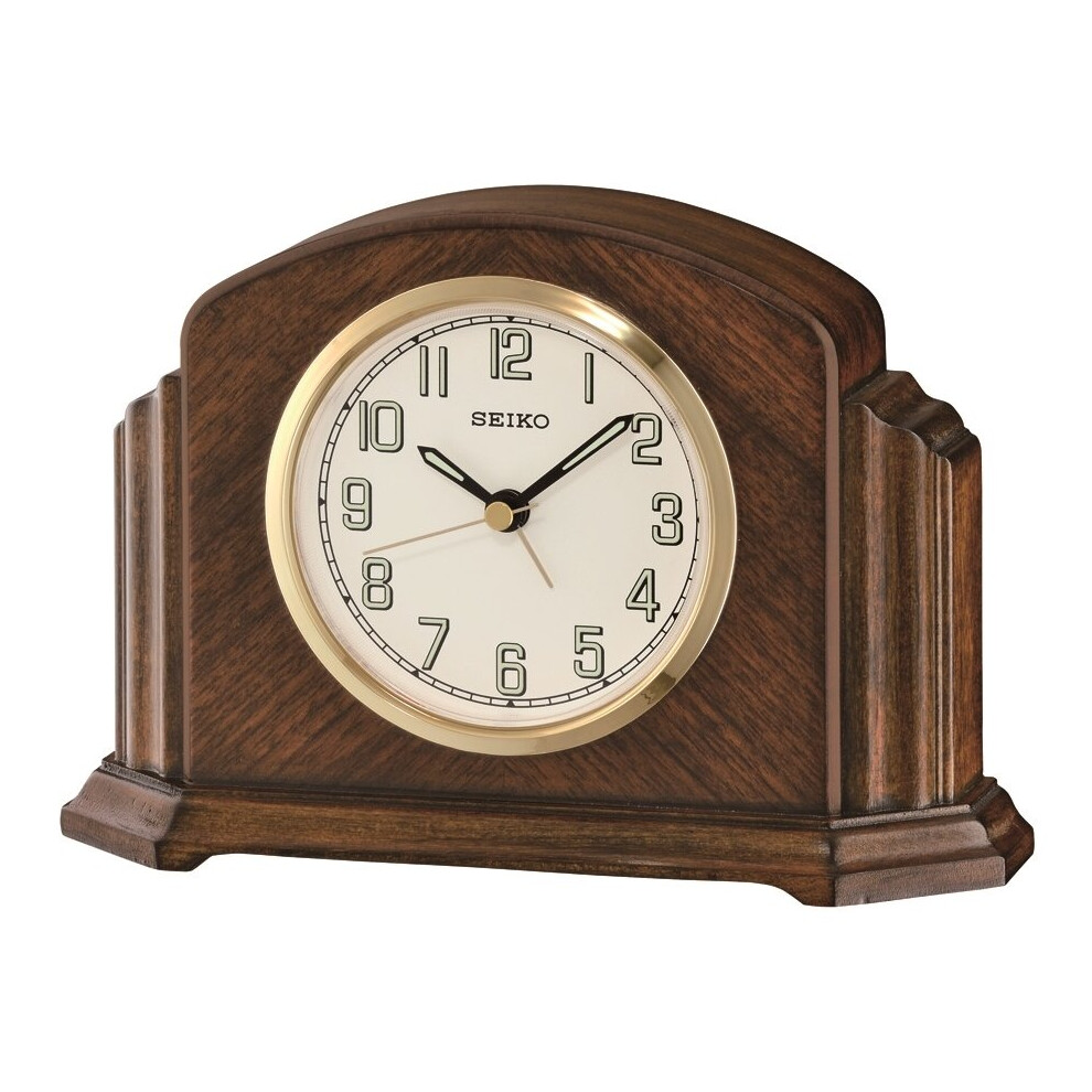 Seiko Dark Wood Quartz Battery Mantel Clock with Beep Alarm QXE043B