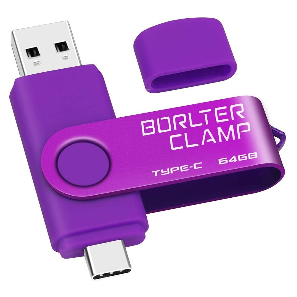 64GB USB Type-C Flash Drive, BorlterClamp Memory Stick USB C 3.0 Jump Drive 2 in 1 for Android Smartphones Samsung Galaxy S10/S9/S8/Note 9, LG,