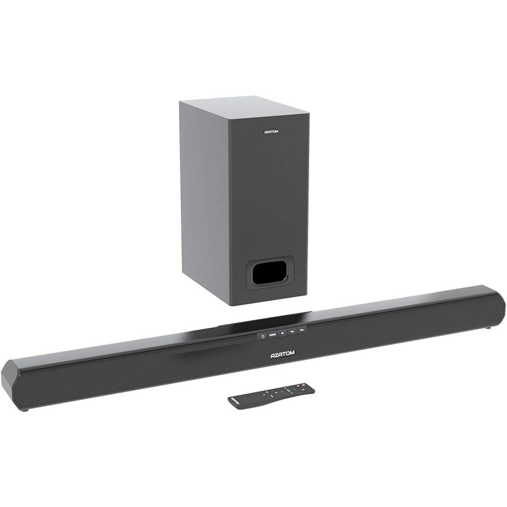 Azatom Studio Premier 2.1 Soundbar And Subwoofer, 120W, 3D Surround Sound, Stream Wireless Bluetooth, Remote Control, Wall Mountable, Hdmi Arc, Optica