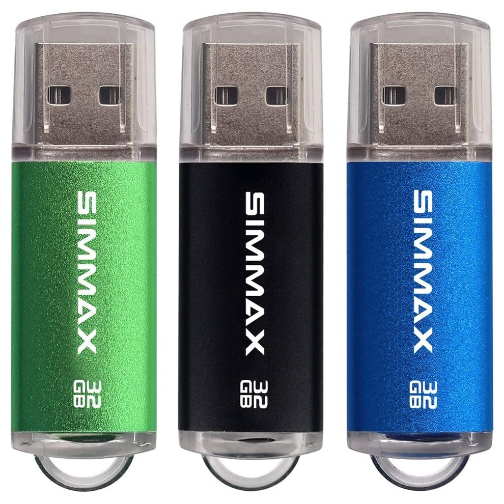 Memory Stick 3 Pack 32GB USB 2.0 Flash Drives Thumb Drive Pen Drive by SIMMAX (32GB Green Black Blue)