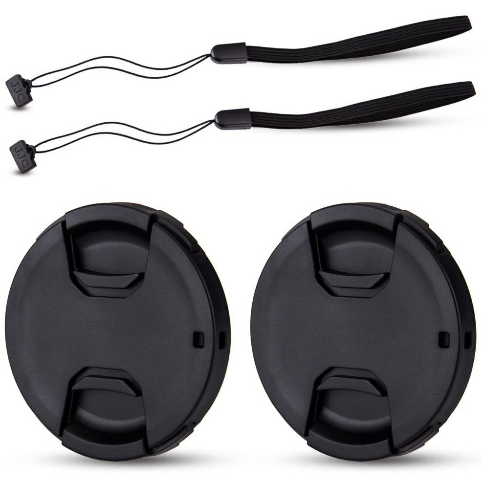 JJC 62mm Lens Cap 2 Pack Snap-on Front Camera Lens Cover + Elastic Lens Cap Keeper for Canon Nikon Sony Olympus Fujifilm Lens with 62mm Thread,