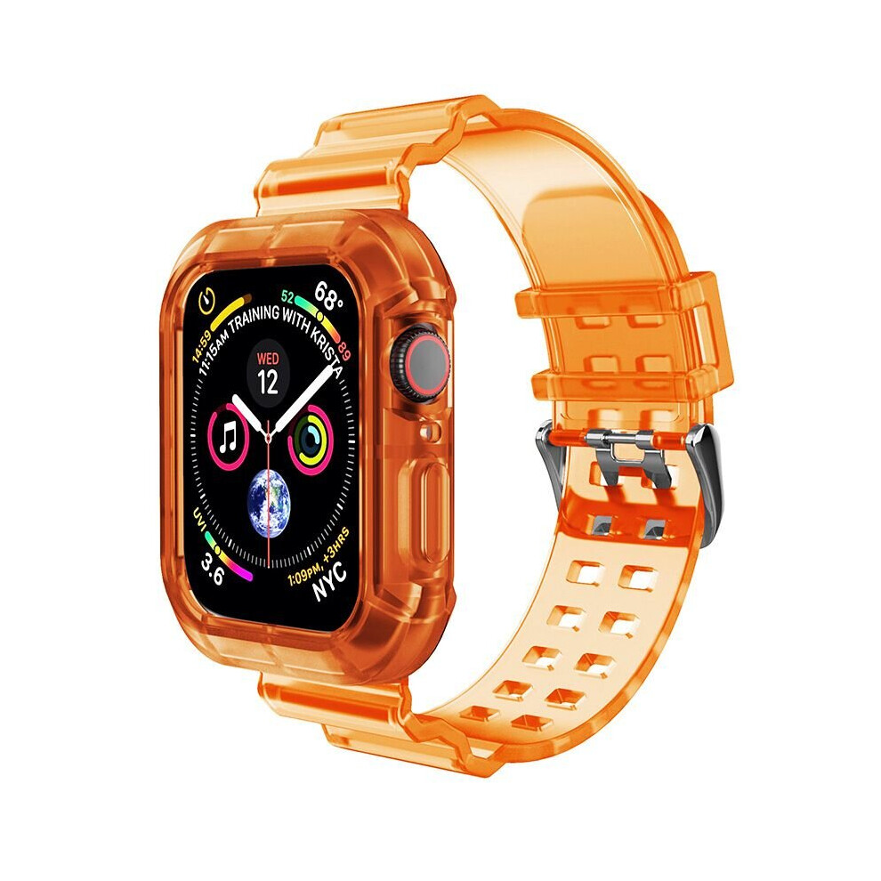(Orange, 38mm) For Apple Watch Series 1/2/3/4/5/6/7/SE Clear Band Case Transparent Sport Strap