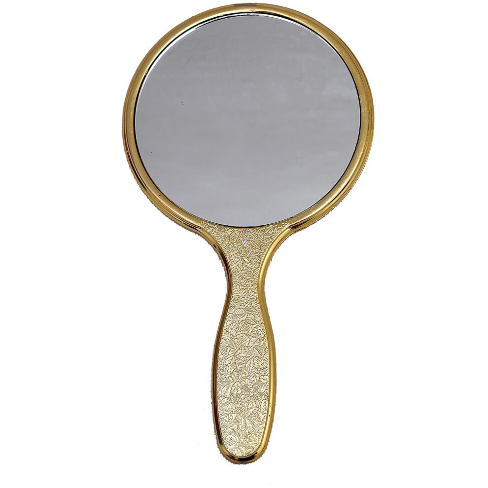 Garden Of Arts Golden Handheld Salon Barbers Hairdressers Extra Big Mirror With Grip Handle